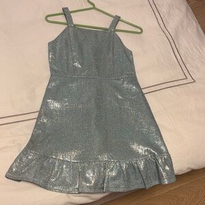 Zac Posen Girls' Shimmery Light Blue Party Dress with Ruffle Hem